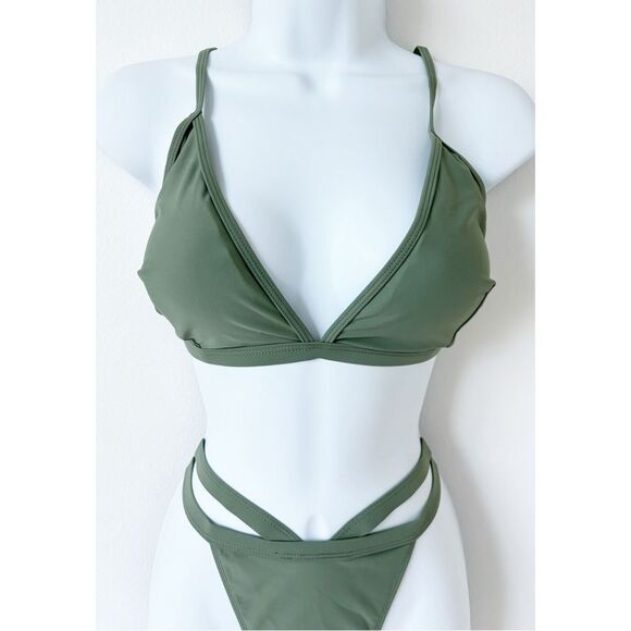 3/$15 SHEIN Green Bikini Set Strappy Bottoms Womens Size Large - Picture 4 of 7